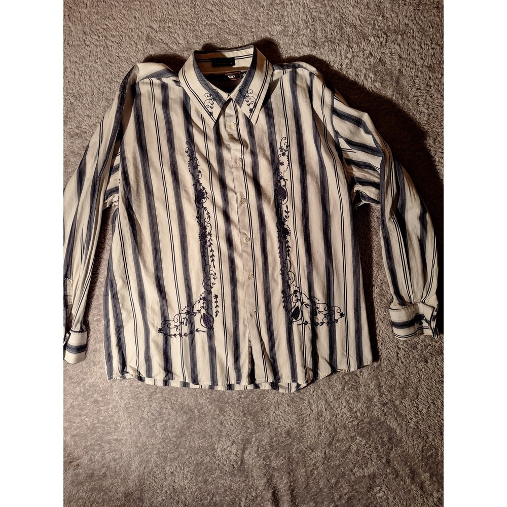 Franky Max XL Mens Striped Embroidered Long Sleeve Button Down Shirt, Western